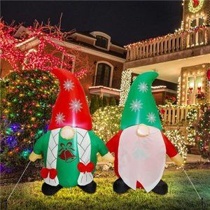 Inflatable Lighted Christmas Gnomes Couple, Swedish Gnome, 3.6ft H x 4.9ft W